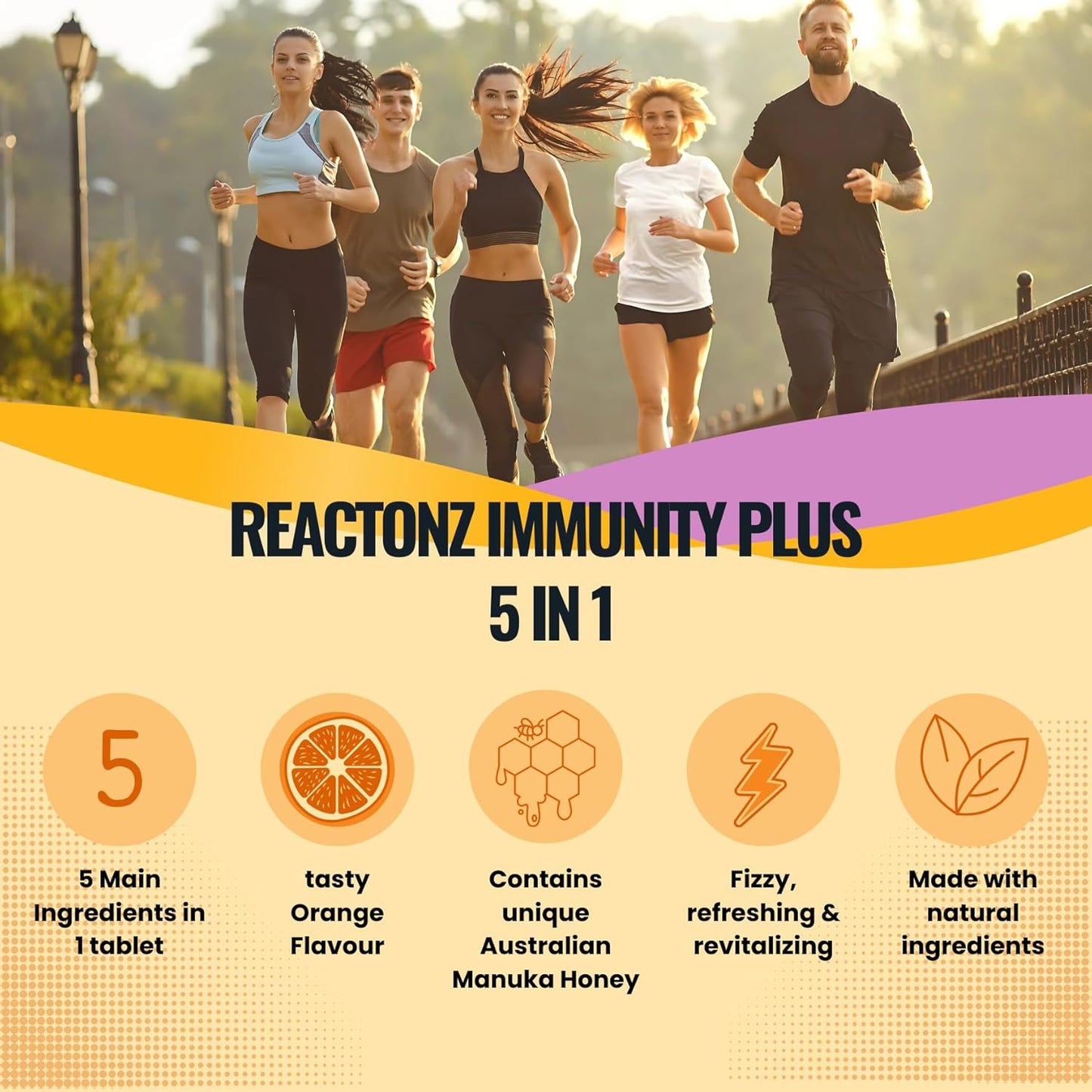 Immunity Plus – Immune Booster Supplement with Vitamin C, Zinc, Manuka Honey, Rosehip & Propolis – Natural Orange Flavour Fizzy Drink for Daily Immune Support (20 Effervescent Tablets)