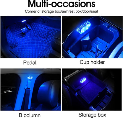 4 x LED Car Interior Wireless Interior Lights for RGB Interior with 6 LEDs, 7 Colours Adjustable USB Rechargeable Wireless Car Touch Accessories for Interior Ambient Lighting