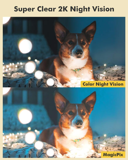 Dzees Pet Camera Indoor Security Camera No Subscription, 2K 360Â° WiFi Camera, Wired Dog Pet Camera with Phone App, MagicPix Night Vision, Calls, 2-Way Audio, 24/7, Motion Tracking, Privacy, 2.4Ghz