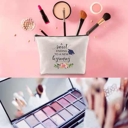 WCGXKO Graduation Gift A Sweet Ending to A New Beginning Zipper Makeup Bags Travel Toiletry Bag Accessories (A Sweet Ending CA)