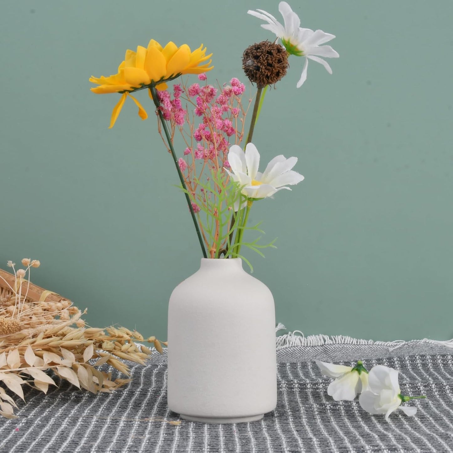 JHDACEDECO Decorative Ceramic Vase Set of 3, for Home and Office,White Black Brown Decorative vase for Pampas Grass&Dried Flowers