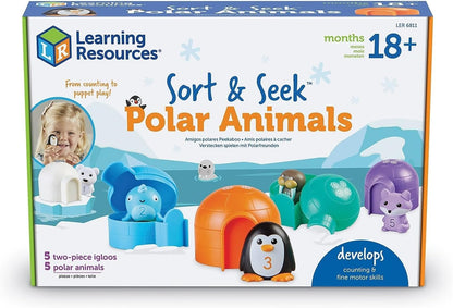 Learning Resources Sort & Seek Polar Animals, Toddler Activities, Educational Toys, Educational Toy Set Color, Teaching Toys, 15 Pieces, Age 18 Months+