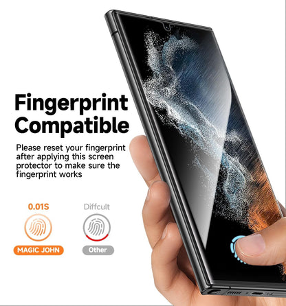 MAGIC JOHN 2 Pack for Samsung Galaxy S22 Ultra Screen Protector [Ceramic film] Not Glass 6.8 inch,[100% Fingerprint ID Compatible] Easy Installation Tray, 3D Curved, Bubble Free, HD Clear, Case Friendly