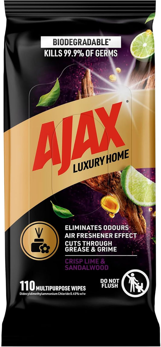 Ajax Luxury Home Multipurpose Cleaning Wipes Crisp Lime & Sandalwood 110 Pack