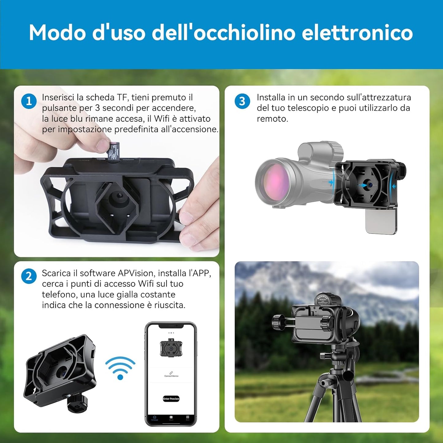 APEXEL Eyepiece Adapter for Wifi Electronic Telescope, 1/2.9 Inch CMOS Color Eyepiece Camera for Telescope and Microscope 23-50mm