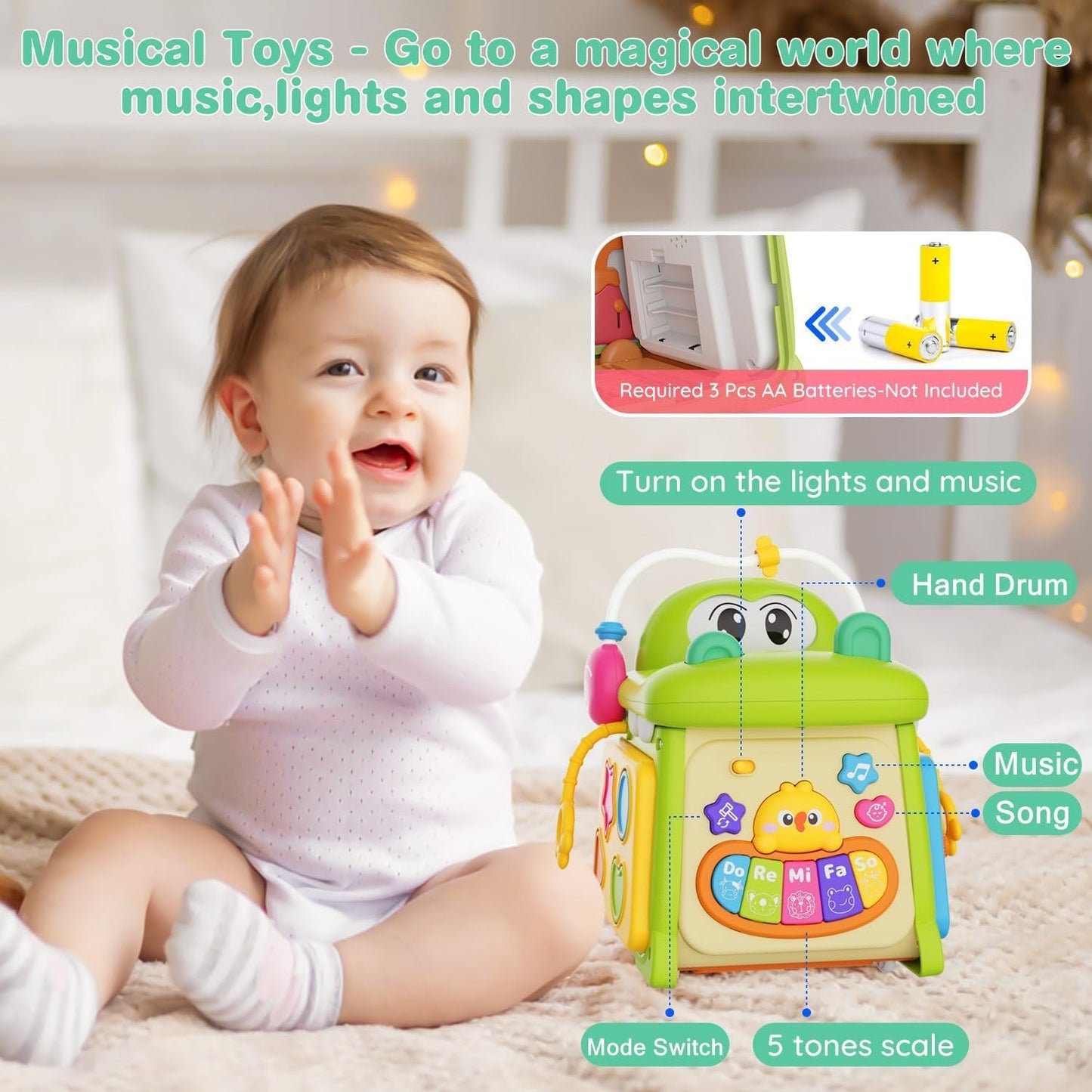 Musical Baby Toys for 1 + Year Old, 8 in 1 Multi-Functional Montessori Crocodile Toddler Toys, Early Development Learning and Educational Toys for Preschool Girls Boys