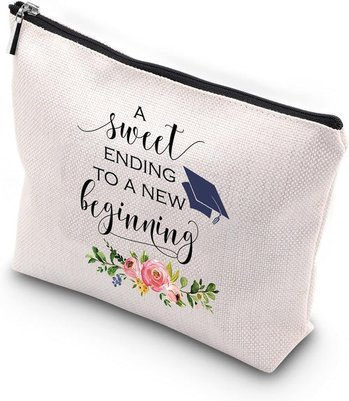 WCGXKO Graduation Gift A Sweet Ending to A New Beginning Zipper Makeup Bags Travel Toiletry Bag Accessories (A Sweet Ending CA)
