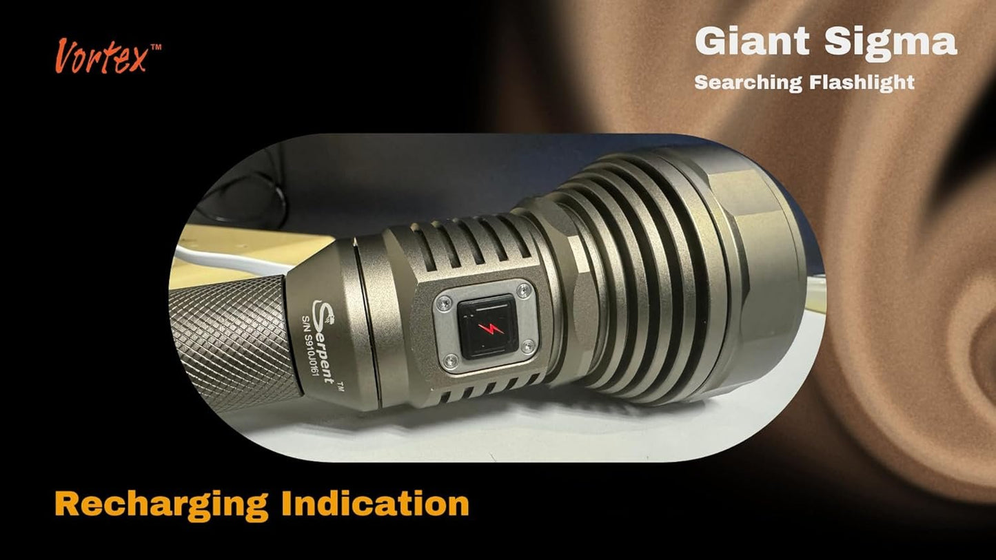 Serpent Giant σ Tactical Aluminum Searching Type C USB Recharging Powerful Long Bean Range Charging Indication Tactical Function Rechargeable Battery Flashlight