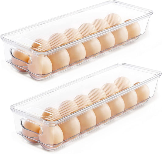 Vtopmart 2 Pack Egg Holder for Fridge, 14 Eggs Stackable Plastic Egg Tray with Lids, Egg Storage Container for Fridge(14 Eggs/2 PCS)