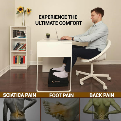 Cartizma Ergonomic Foot Rest for Under Desk at Work - Wavy Shaped for Heel Support, Memory Foam, Anti-Slip, Washable Cover - Office & Gaming Footrest, Back & Leg Pain Relief, Desk Foot Stool (black)