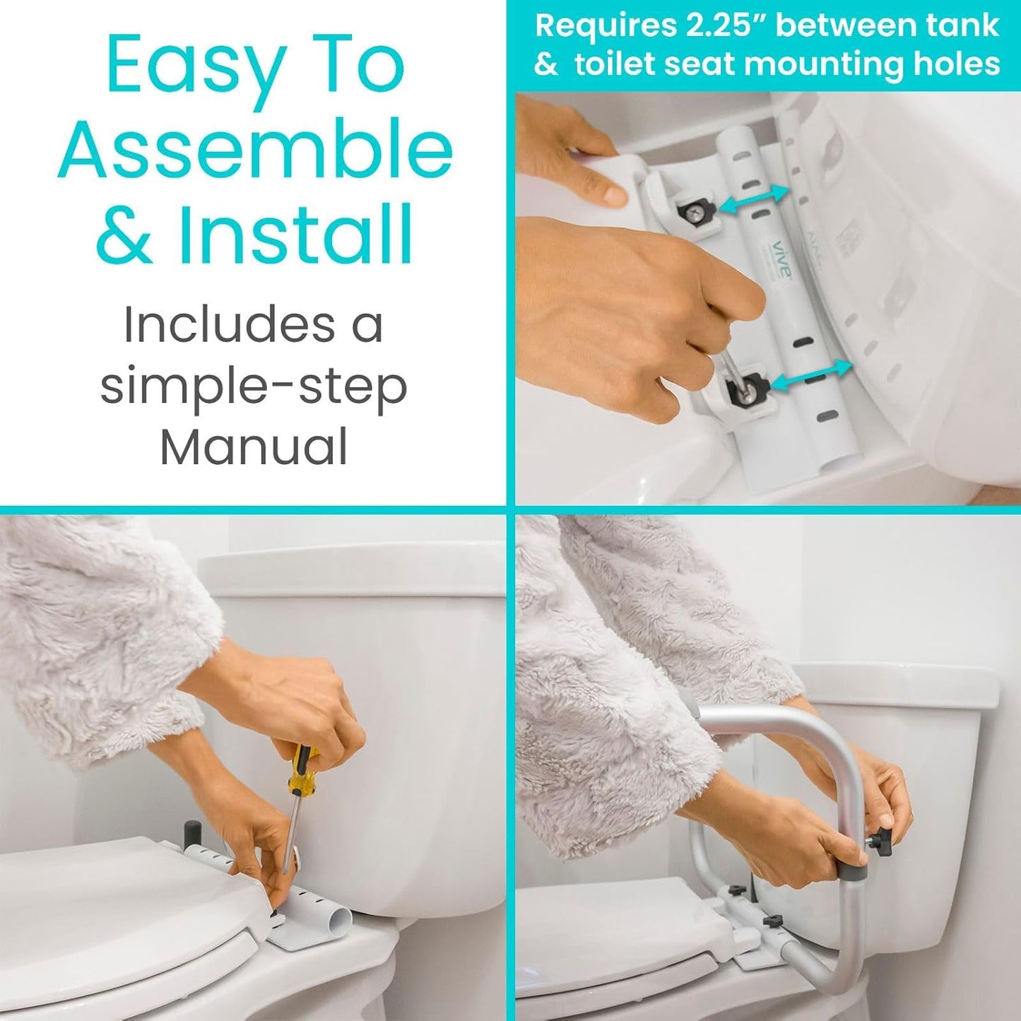 Toilet Rail by Vive - Bathroom Safety Frame for Elderly Handicap and Disabled - Toilet Safety Handrail Grab Bar - Adjustable Height