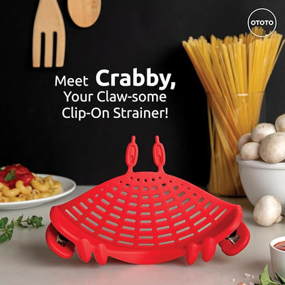 OTOTO Crabby Clip-On Strainer by - Red Crab Pasta Strainer, Noodle Strainer, Cute Kitchen Accessories, Cool Kitchen Gadgets, Food Strainer for Meat