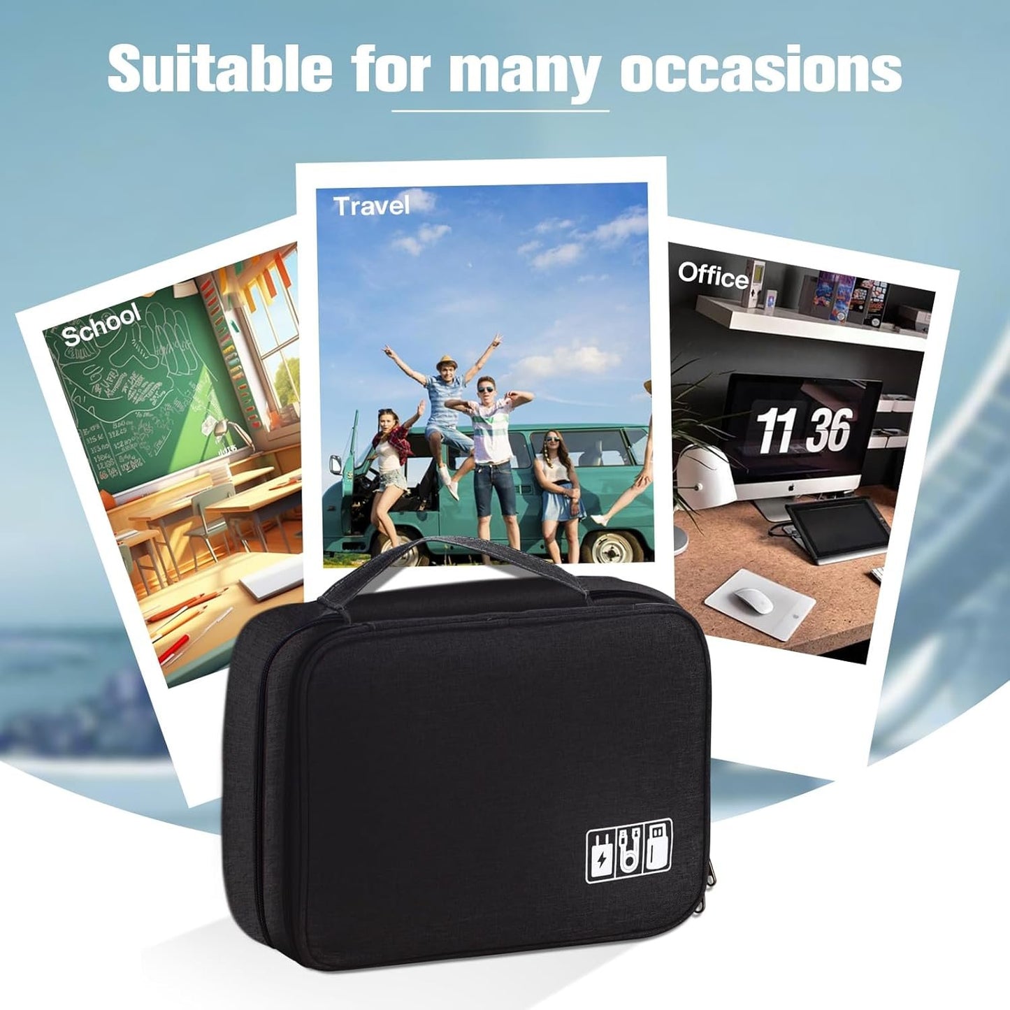 Spardar Cable Organizer, Electronic Organizer Case Universal Travel Bag Electronics Accessories Cases for Cables, Chargers, Earphones, Mouse, Power Bank, SD Card (Black)