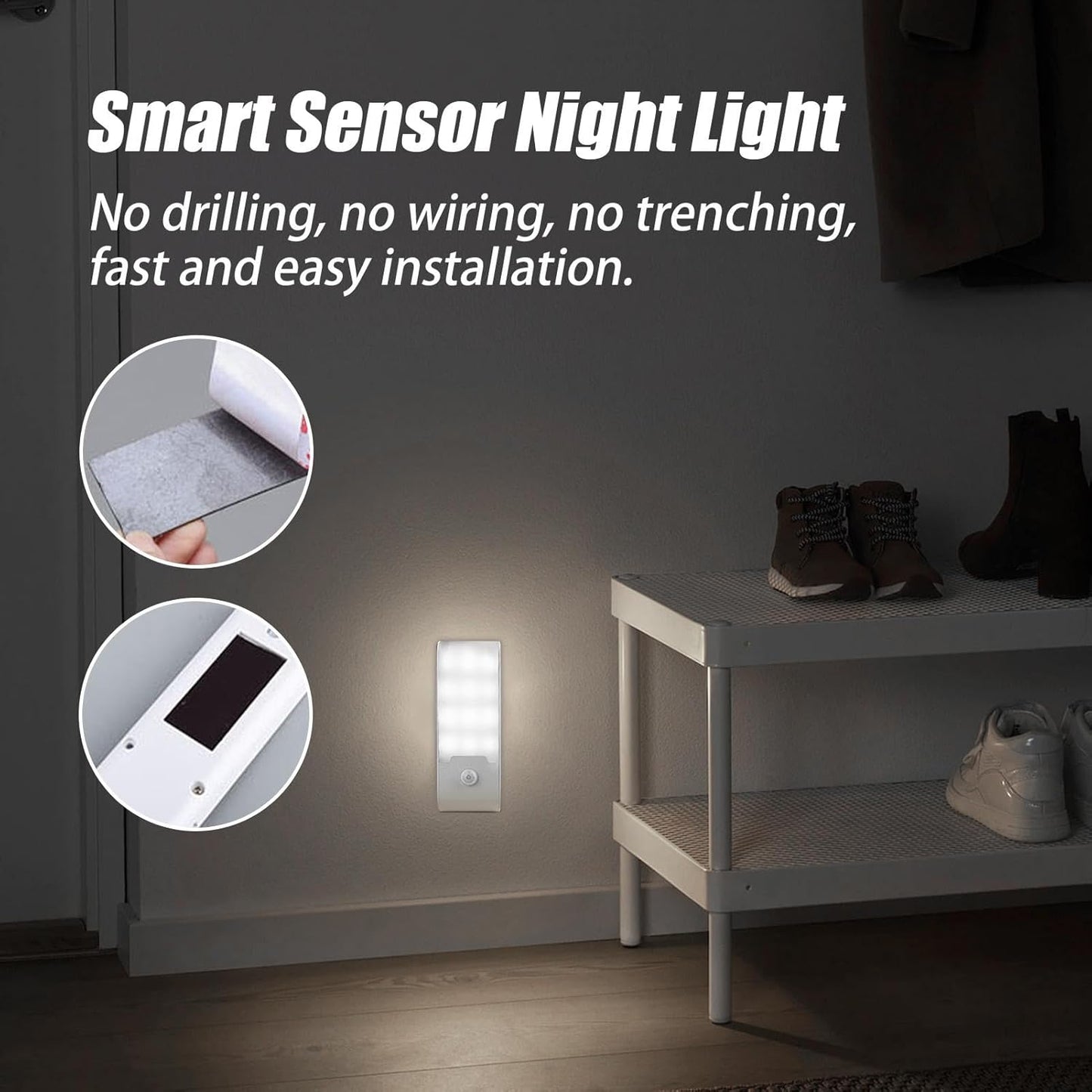 Pzuryhg LED Motion Sensor Night Light, Ultra Thin Magnetic Rechargeable Lamp, Smart Auto On Lighting, Wireless, Energy Efficient, Multifunctional for Bedroom, Hallway, Stairway, Closet, Bedside