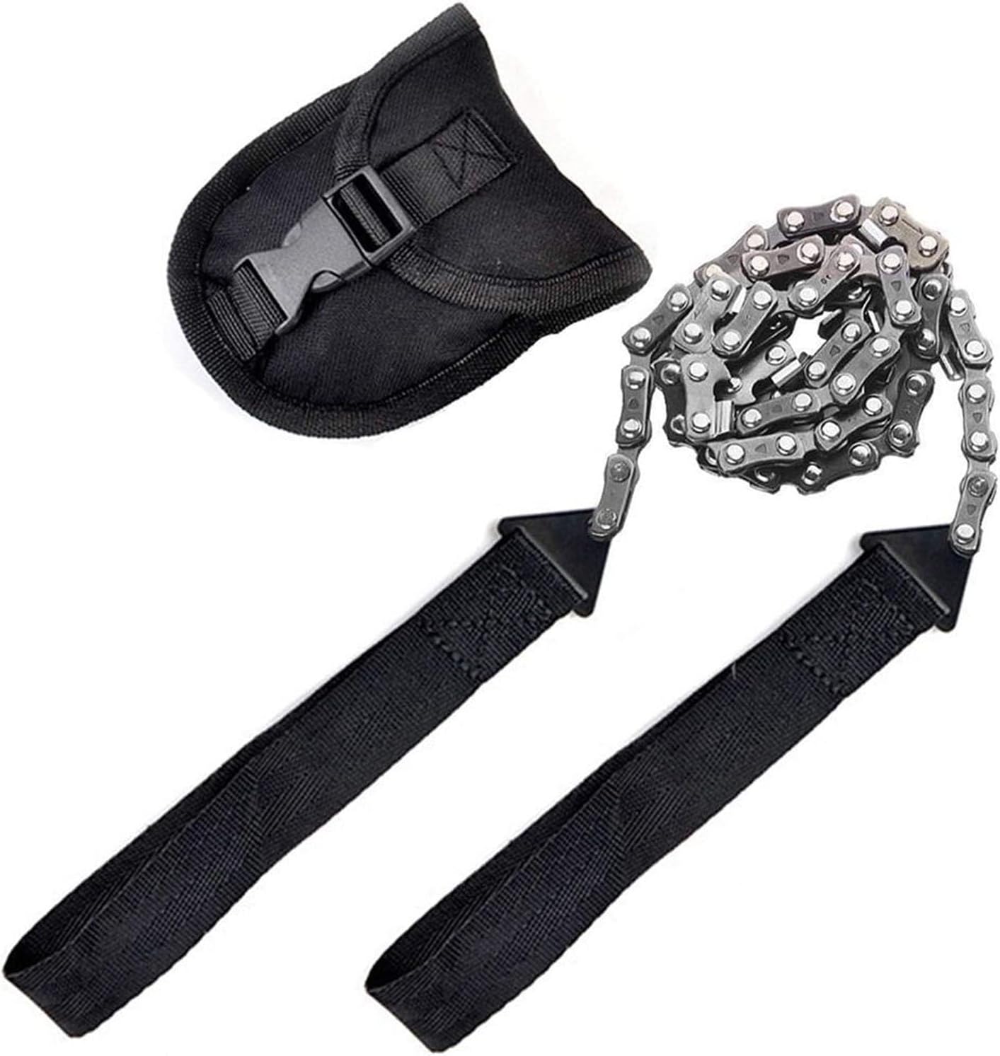 WELLYUK Survival Pocket Chain Saw 24 Inch with Teeth Blades Heavy Duty Steel Rope Chainsaw, 11 Teeth Compact Wood Cutting Hand Saw Tools for Outdoor Camping Hiking Hunting Tree Trimming Firestarter