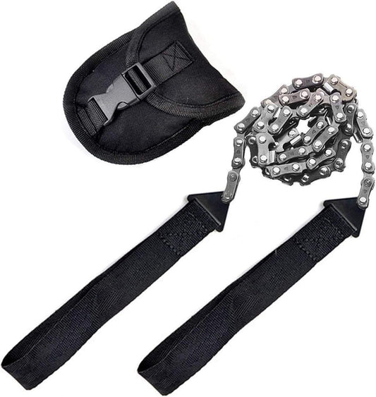 WELLYUK Survival Pocket Chain Saw 24 Inch with Teeth Blades Heavy Duty Steel Rope Chainsaw, 11 Teeth Compact Wood Cutting Hand Saw Tools for Outdoor Camping Hiking Hunting Tree Trimming Firestarter