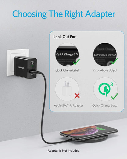 313 Anker Wireless Charger (Pad), Qi-Certified 10W Max for iPhone 14/14 Pro/14 Pro Max/13/13 Pro Max, AirPods (No AC Adapter, Not Compatible with MagSafe Magnetic Charging)