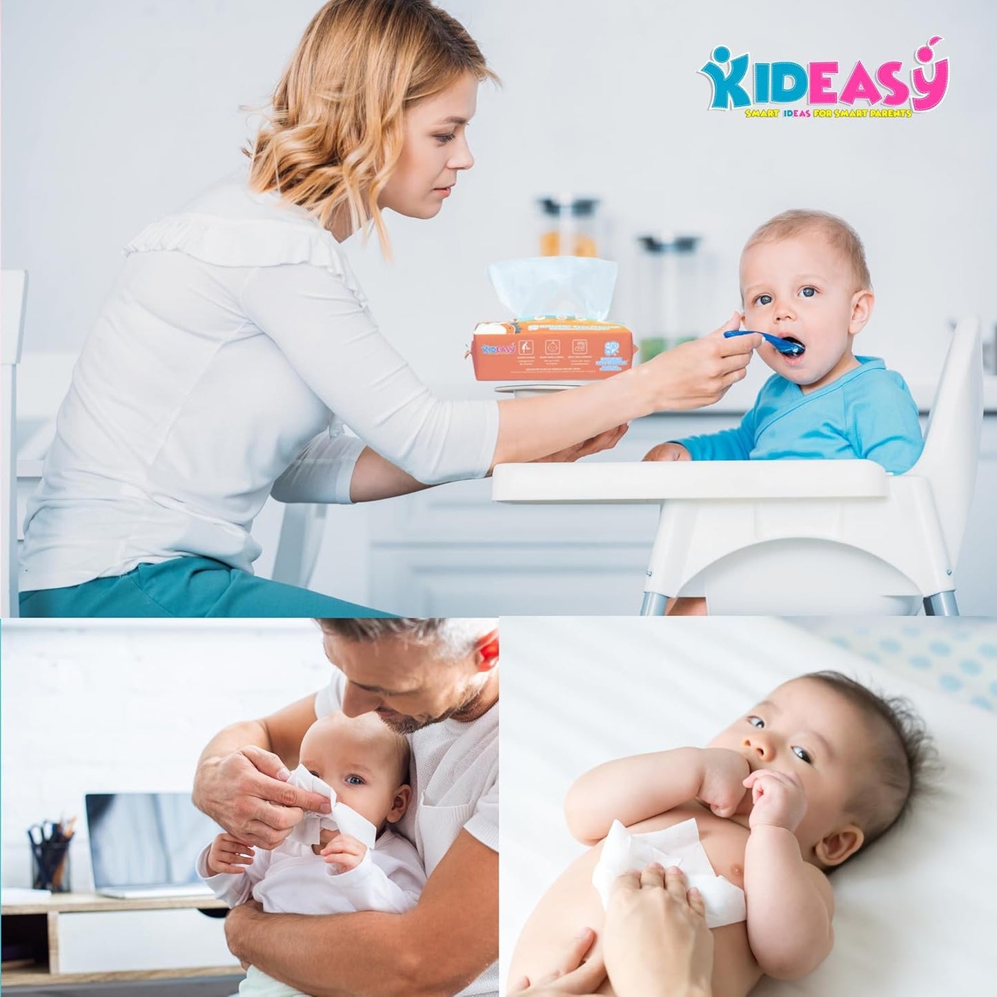 KidEasy Dry Wipes | Ultra-Soft 100% Cotton Baby Wipes | Chemical-Free & Unscented | Wet or Dry Use | Gentle on Sensitive Skin | Strong & Highly Absorbent (6 Pack - 600 Count)