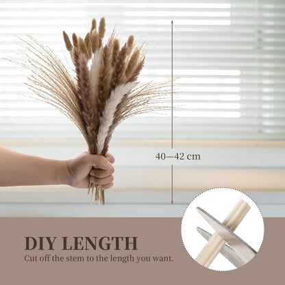 Wemk Decorative Pampas Grass with Vase Included, 44 Pieces Set of Natural White and Brown Pampas Herbs, Cane Herbs, Rabbit Tails, Decorative for Weddings, Parties, Boho Decor
