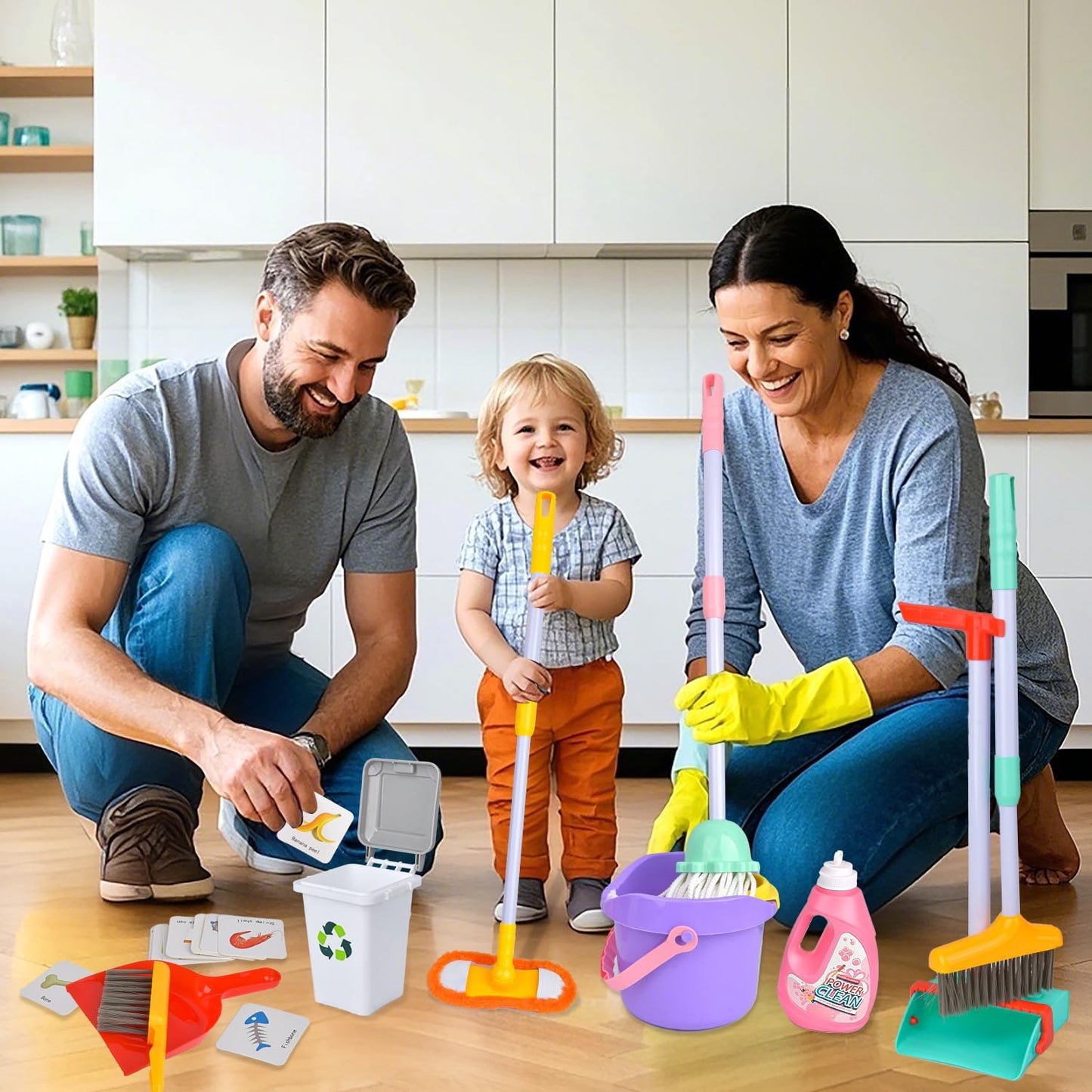 Detachable Kids Cleaning Toy Set - Broom, Mop, Dustpan, Brush, Rag Play, Housekeeping Kit, STEM Really Clean Toys Educational Toddler Pretend Play Toy Gift for Boys Girls-15PCS