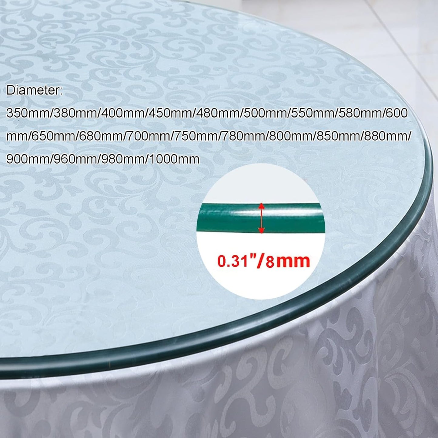 Tavola rotonda in vetro Dining, Tempered Glass Top, 40 cm-90 cm Sizes, Modern Design, Stylish Round Table for Kitchen, Dining Room, Glass Tabletop, Durevole ed Elegante