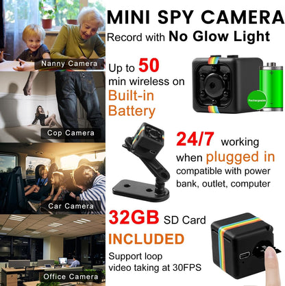 Spy Camera, UCOCARE No WiFi Security Camera, Hidden Camera with 32GB Memory Card, Mini Camera, 1080P FHD Video, 12MP Photo Shooting, Night Vision, Motion Detection, 360Â°Rotation Bracket(Black)