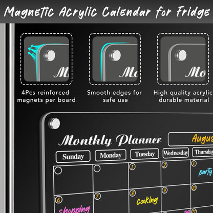 Planning Pads 4Pcs Fridge Calendars 2025 Acrylic Magnetic Calendar for Refrigerator Fridge White Board Calendar Chalk Dry Erase Magnets Chalkboard Monthly Weekly Planner with 6 Highlight Markers
