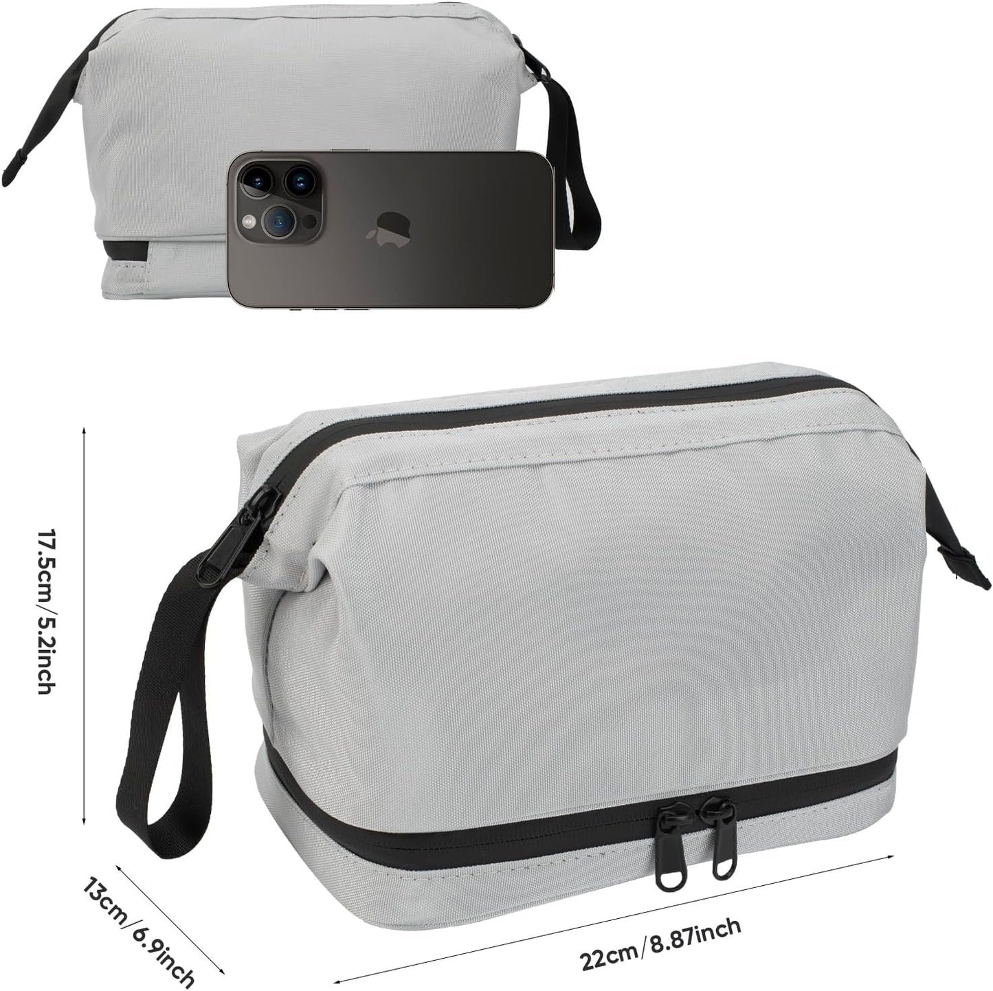 Toiletry Bag, Waterproof Cosmetic Bag for Men and Women, Large Double Space Travel Organizer for Accessories, Shaving Dopp Kit（Grey）