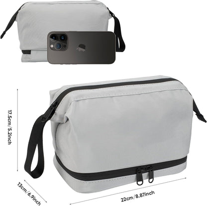 Toiletry Bag, Waterproof Cosmetic Bag for Men and Women, Large Double Space Travel Organizer for Accessories, Shaving Dopp Kit（Grey）