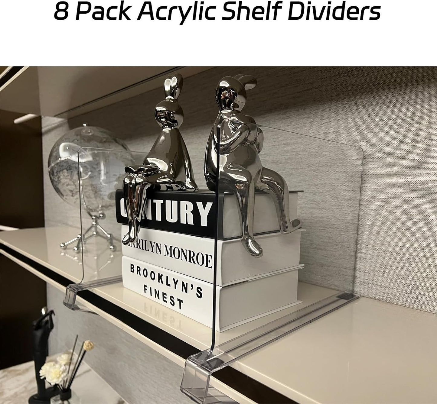 AeKeatDa 8 Pack Acrylic Shelf Dividers for Closets,Books,Clear Shelf Separators Multifunctional Shelf Divider for Kitchen Cabinets, Home,Bookcases and Others