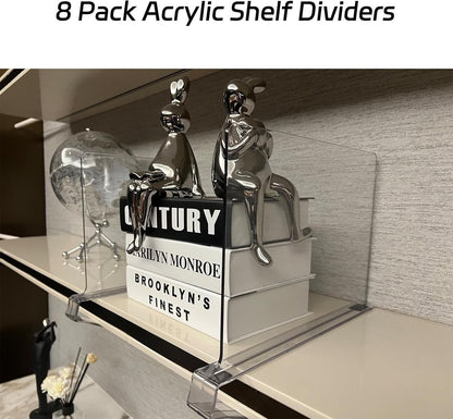 AeKeatDa 8 Pack Acrylic Shelf Dividers for Closets,Books,Clear Shelf Separators Multifunctional Shelf Divider for Kitchen Cabinets, Home,Bookcases and Others