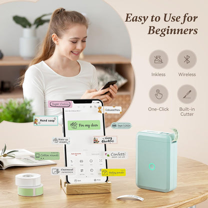 NIIMBOT D110 Label Maker Machine, Small Label Printer Bluetooth Connection Multiple Templates Available for Phone Easy to Use for Office Home Organization Rechargeable, Light Green