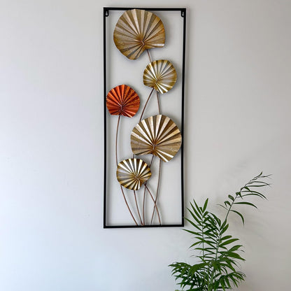 Metal Wall Art, 86cm Lotus Leaf,Spring Leaves Hanging Framed Wall Arts,3D Folowers Home Garden Decor,Sculpture for Indoor Outdoor