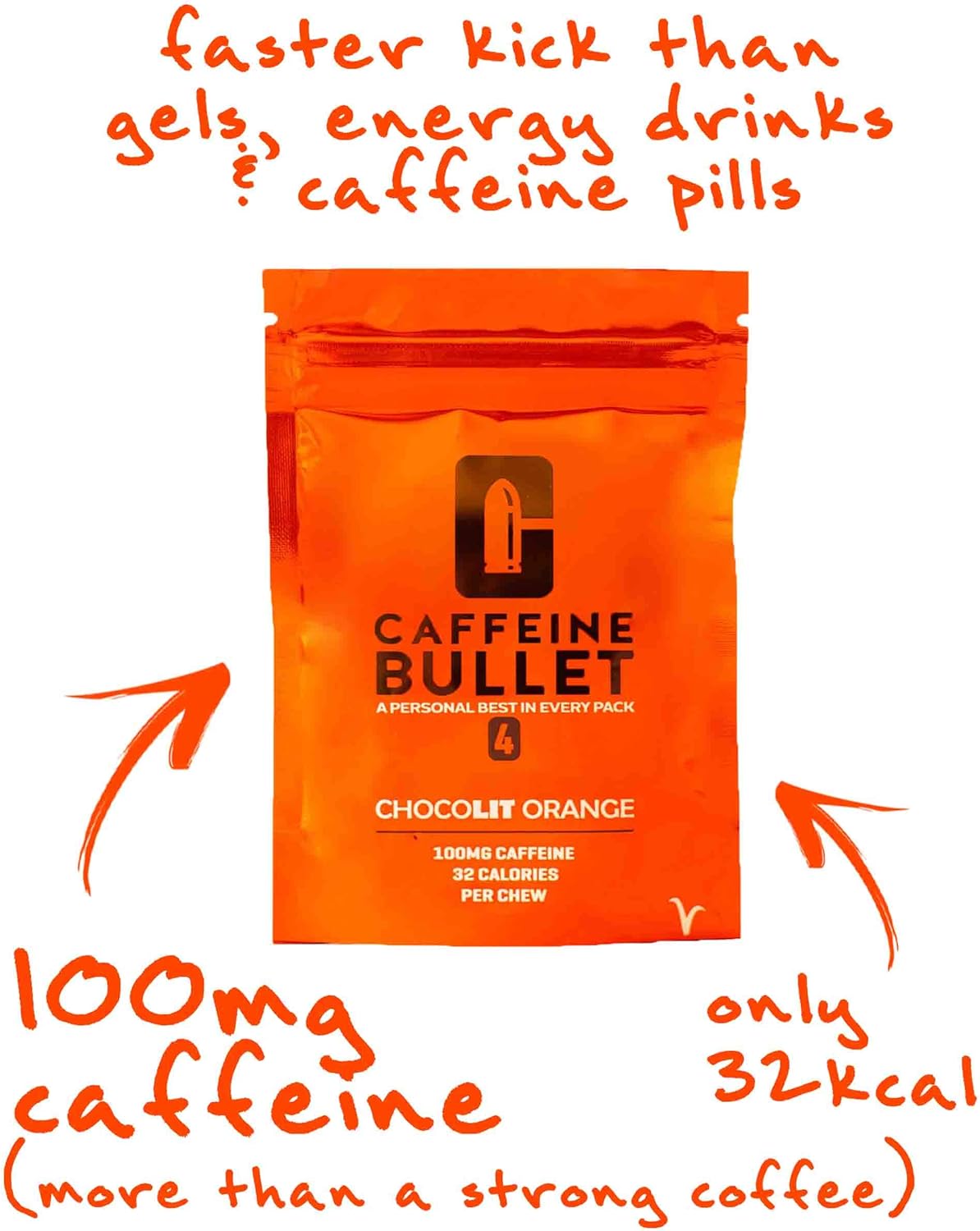 Caffeine Bullet Energy Chews - Chocolate Orange *40 – Faster Boost Than Gels, Tablets and Gum. 85mg Caffeine - Sport Science for Running, Cycling, Gaming & Pre Workout Endurance Kick.