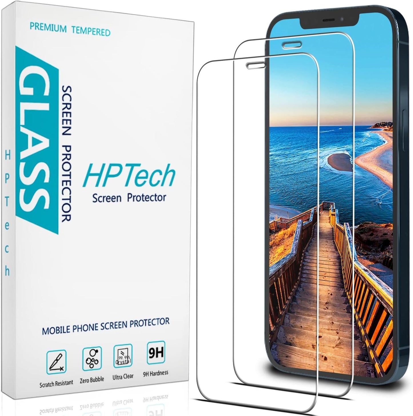 HPTech 2-Pack Screen Protector for iPhone 12 / iPhone 12 Pro 6.1-inch Tempered Glass, Case Friendly, Easy to Install
