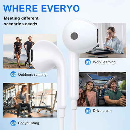 USB C Headphones,Wired Headphones HiFi Stereo Earphones with Microphone and Volume Control, in-Ear Earbuds Wired Earphones for iPhone 16/15/Pro/iPad/Google Pixel Samsung
