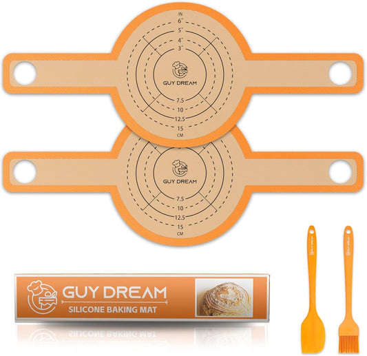 GUYDREMAT Silicone Baking Mat for Dutch Oven 2PCs - Non-Stick Bread Sling - 8.3 Inch Reusable Bread Baking Mat – Silicone Cast in Iron Oven Liner with Long Handles for Artisan Bread