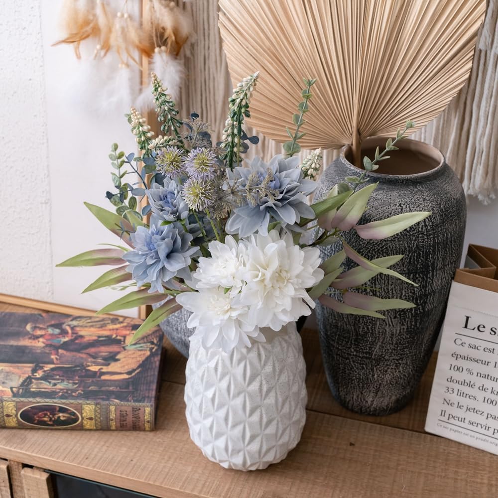 Avoik Artificial Flowers Bouquet Fake Flowers Blue Faux Summer Flowers Bunches Spring Silk Flowers for Wedding Bridesmaid Bunches Party Home Coffee House Office Vase Christmas Decor