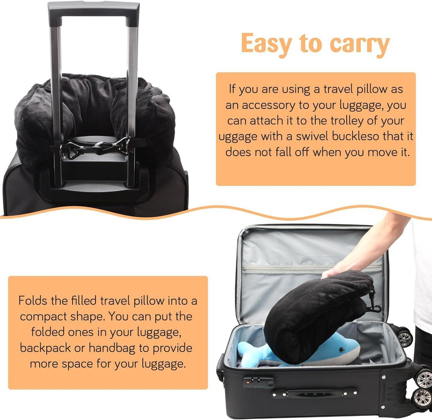 Wzenclave Travel Stuffable with Clothes Neck Pillow Adjustable Soft Velvet U-Shaped Pillow Portable Washable Plane Neck Carry-on Sleeping Rest Cushion Airplane Pillow for Traveling Car Home Office