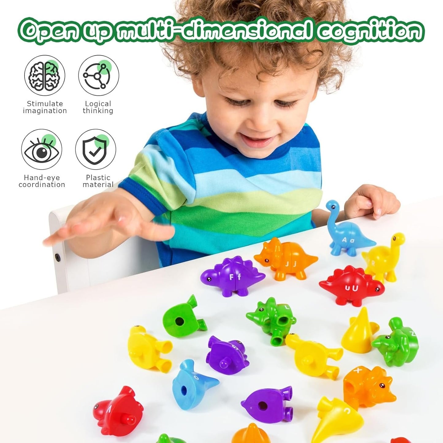 Peeokuo Matching Letters Fine Motor Toy, Double-Sided ABC Dinosaur Alphabet Match Game with Uppercase Lowercase, Preschool Educational Montessori Learning Toys for Toddlers