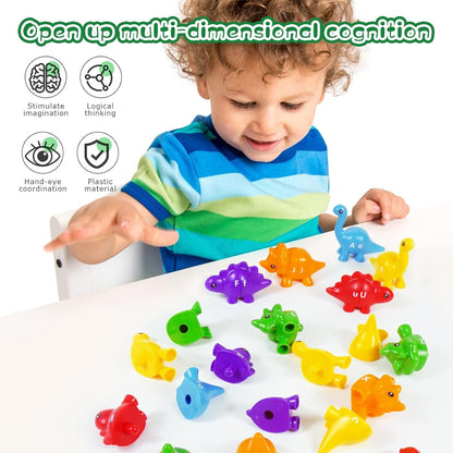 Peeokuo Matching Letters Fine Motor Toy, Double-Sided ABC Dinosaur Alphabet Match Game with Uppercase Lowercase, Preschool Educational Montessori Learning Toys for Toddlers