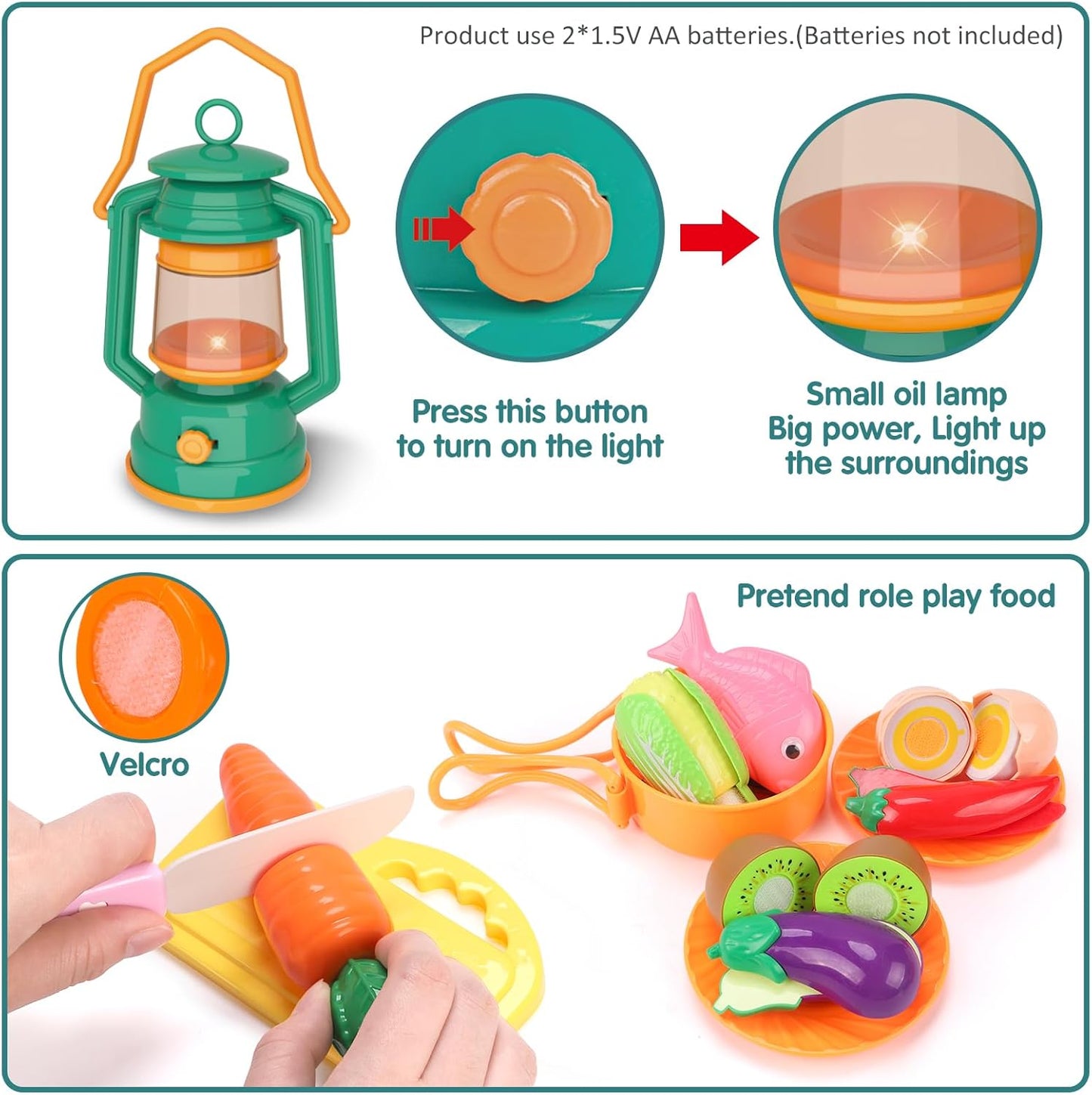 REMOKING Kids Camping Gear Set,28 PCS Camping Tool Pretend Role Play Toys with Play Tent/Campfire/Telescope/Whistle/Fruits Toys,Indoor Outdoor Game for Toddler Kids Boys Girls Age 3 4 5 6 7 8