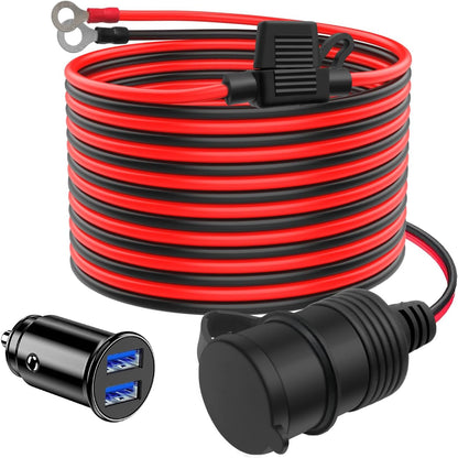 Hoembpn 2M Car Cigarette Lighter Socket Extension Cable 12V / 24V Cigarette Lighter Adapter 15AWG 20A Car Charger to Dual USB Port Cigarette Lighter 12 V/24 V for Car, Truck, Truck