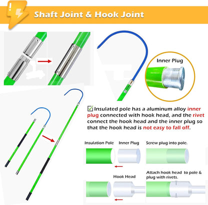 Rescue Hook Stick Electrical Safety Commercial High Voltage Insulated Rescue Hook, Anti-Electrocution Fire Electrical Safety Pole Tool Life-Saving Rod with Non-Slip Handle, for Power Station/Factory E