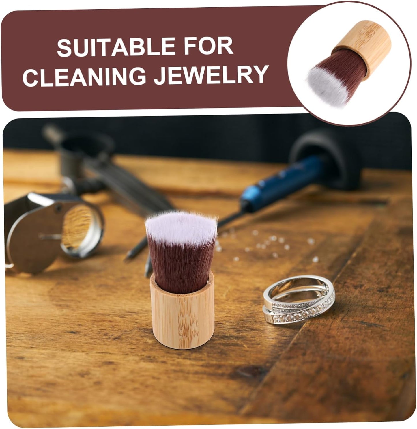 CALLARON Jewelry Cleaning Brush Handheld Duster with Handle for Sterling and More Essential for Home and Store Use Gentle Gemstones and Metals