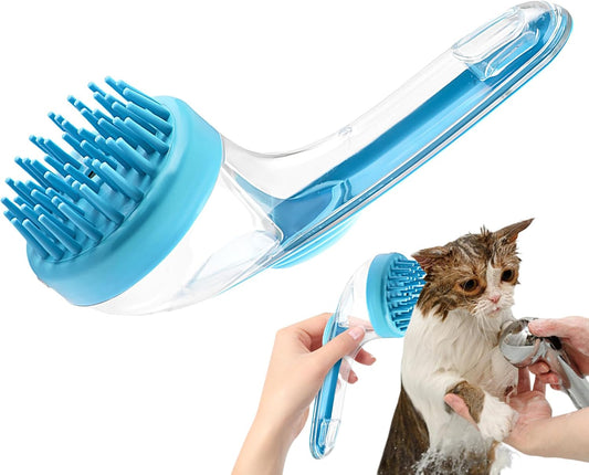 Dog Bath Brush Scrubber, Soft Dog Shower Brush with Long Handle, Grooming Tool Cleaner Reusable Cat Comb for Long Short Hair Small Animals Puppy