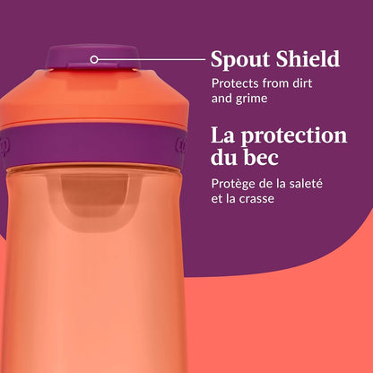 Contigo Kids Casey Water Bottle with Leak-Proof Lid, BPA-Free Plastic, Dishwasher Safe, Coral & Grape, 20 oz (591 mL)