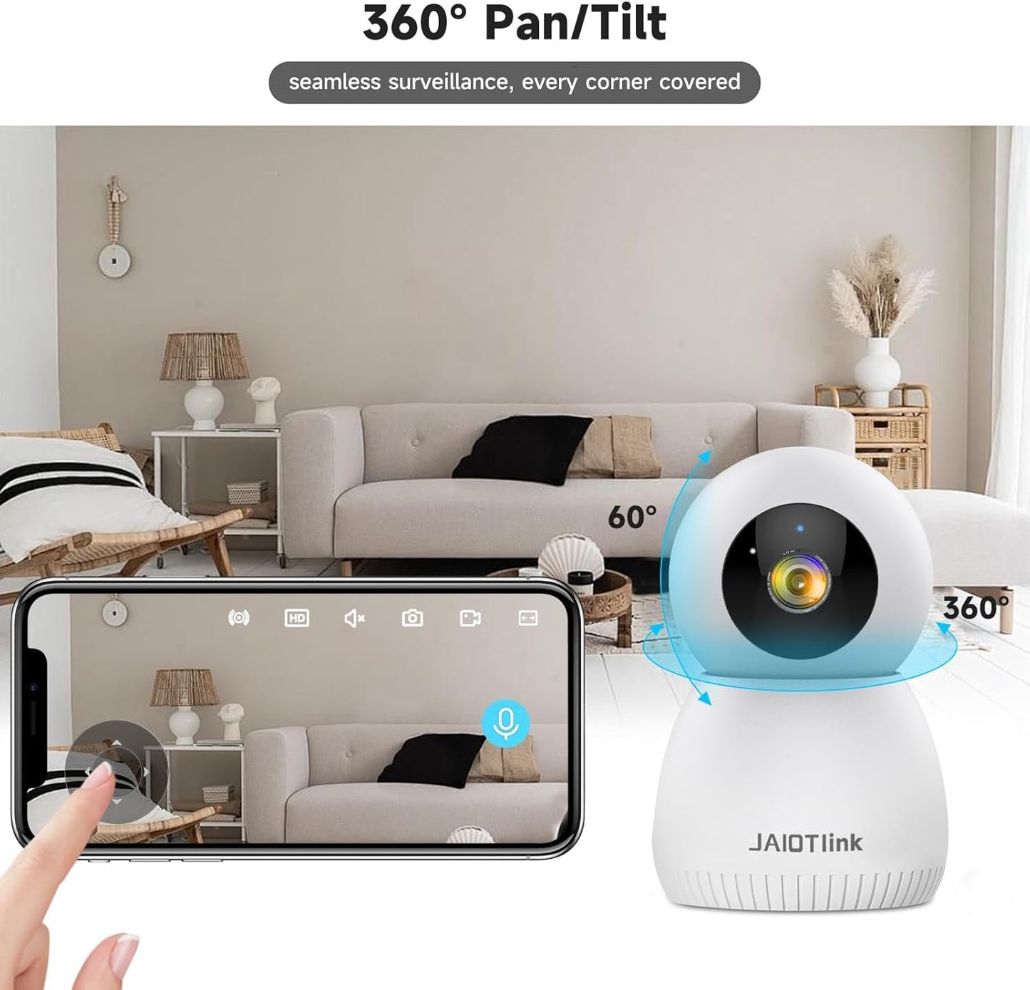 Indoor Camera, 5G & 2.4G WiFi Pet Camera with Phone APP,Security Cameras for Home with 360° Pan&Tilt,Night Vision,Motion Detection,2 Way Audio,SD or Cloud Storage,Work with Alexa, White