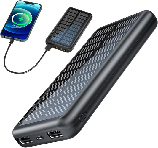 Ungtyb Solar Powers Bank, Portable Battery Charger, Compact Travel Accessory 10000mah Capacity Fast Charging for Camping, Hiking, Festivals, Flights, 5.59x2.72x0.67 Inches