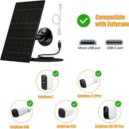 Vuebee 7W Solar Panel for Security Camera, USB C Solar Panel Charger for Camera, USB Solar Panel Compatible with Eufycam & DC 5V Rechargeable Battery Camera, IP65 Waterproof, 9.8ft Charging Cable